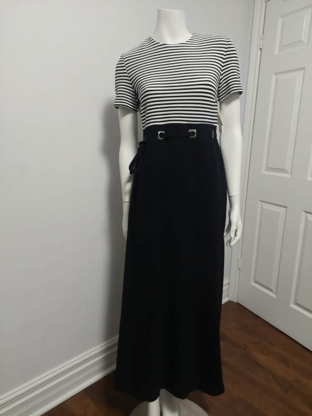 Vintage David Warren 90s Nautical Striped Mixed-Media Maxi Dress - Size 4  NWT